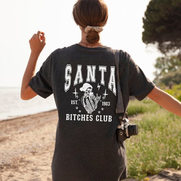 Santa Bitches Club Shirt, Christmas Skeleton Season T-Shirt, Christmas Vibes - Picture 1 of 3